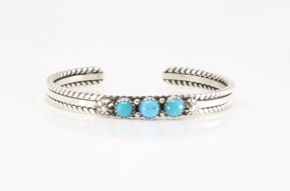 Navajo Sterling Silver Turquoise Bracelet Cuff by R. King - 4