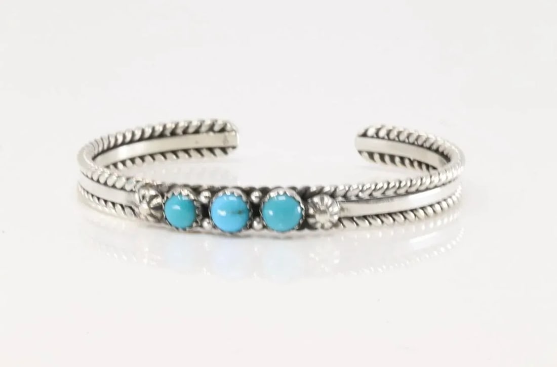 Navajo Sterling Silver Turquoise Bracelet Cuff by R. King - 5