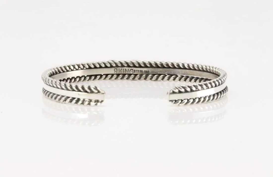 Navajo Sterling Silver Turquoise Bracelet Cuff by R. King - 6