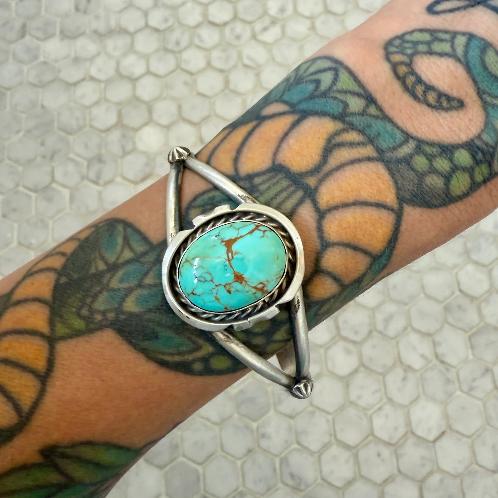 Navajo Sterling Silver Kingman Turquoise Bracelet Cuff by Augustine Largo - 2