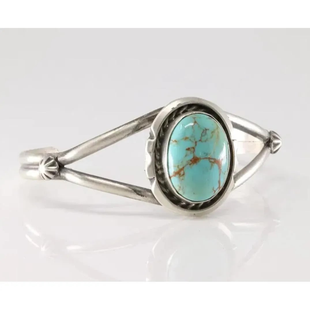 Navajo Sterling Silver Kingman Turquoise Bracelet Cuff by Augustine Largo - 4