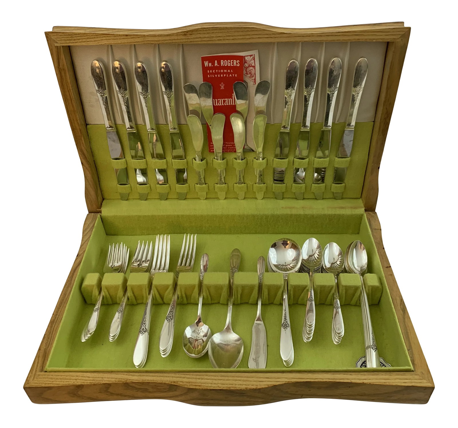 Vintage 1941 Silver Plate Fantasy Pattern Service for 8 by Oneida Silver - 67 Pieces: Set of 1941 Oneida Fantasy Silver-plate service for eight. Set includes: 8 dinner forks, 8 salad forks, 8 knives, 16 teaspoons, 8 soup spoons, 8 ice tea spoons, 8 butter knives, 1 serving spoon, 1 sug
