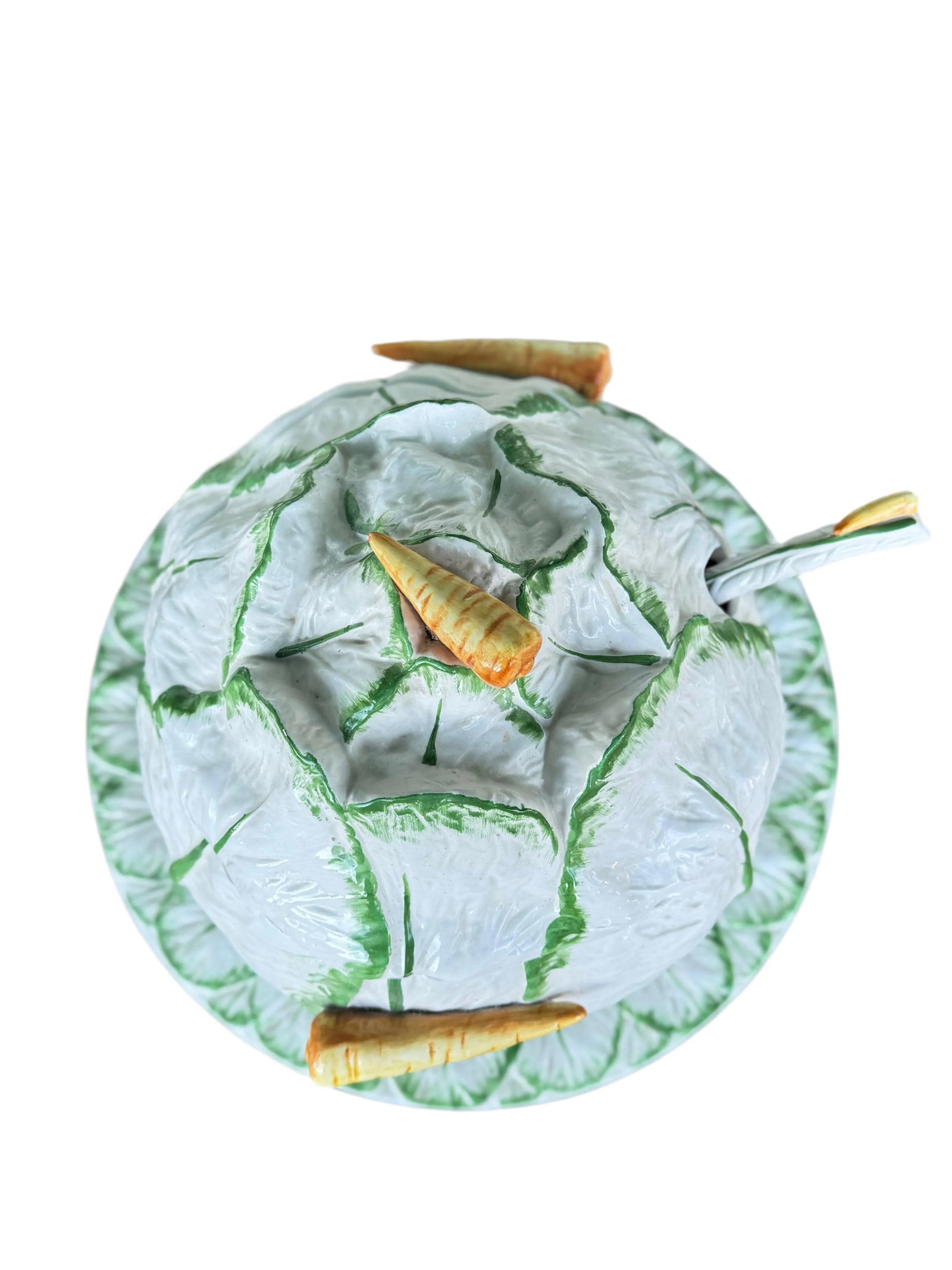 Vintage Italian Majolica Cabbage Tureen Set Carrot Handles Platter Ladle Rare - 2