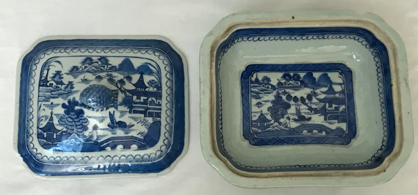 Antique Chinese Export Canton Blue Chinoiserie Vegetable Tureen and Cover - 5