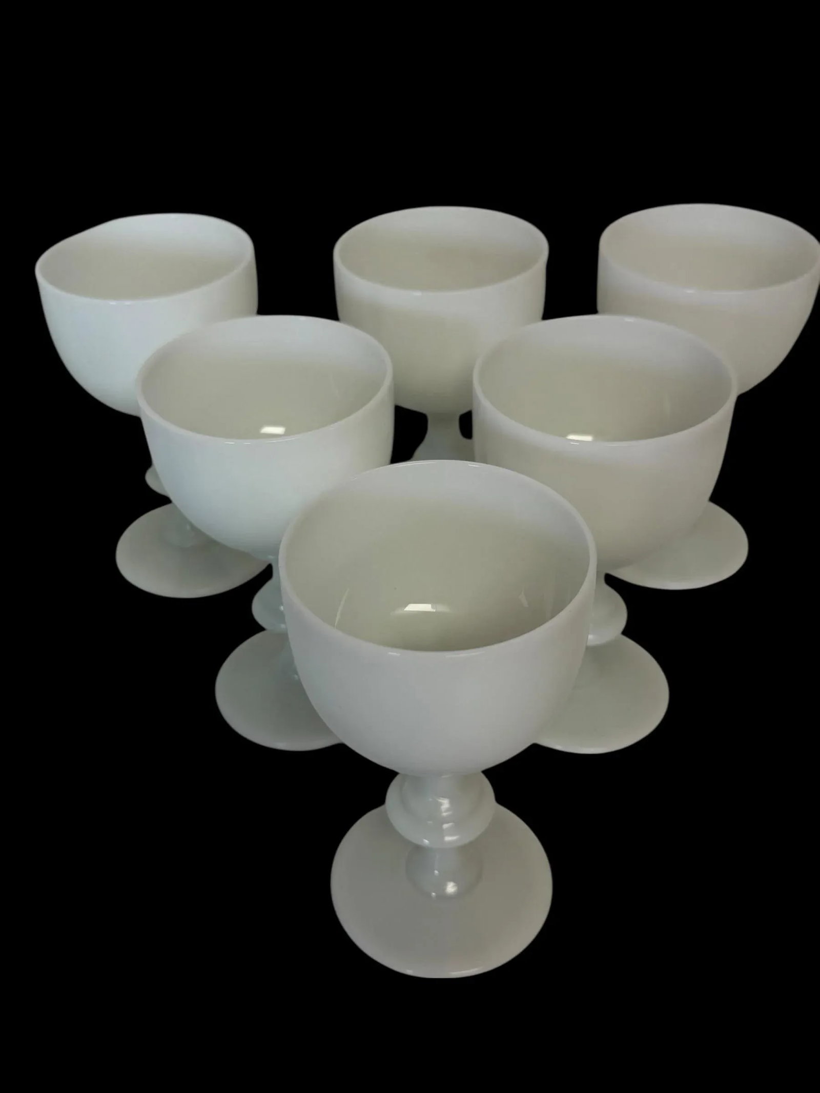 1930s French Portieux Vallerysthal White Opaline Wine Glasses- Set of 6 - 2