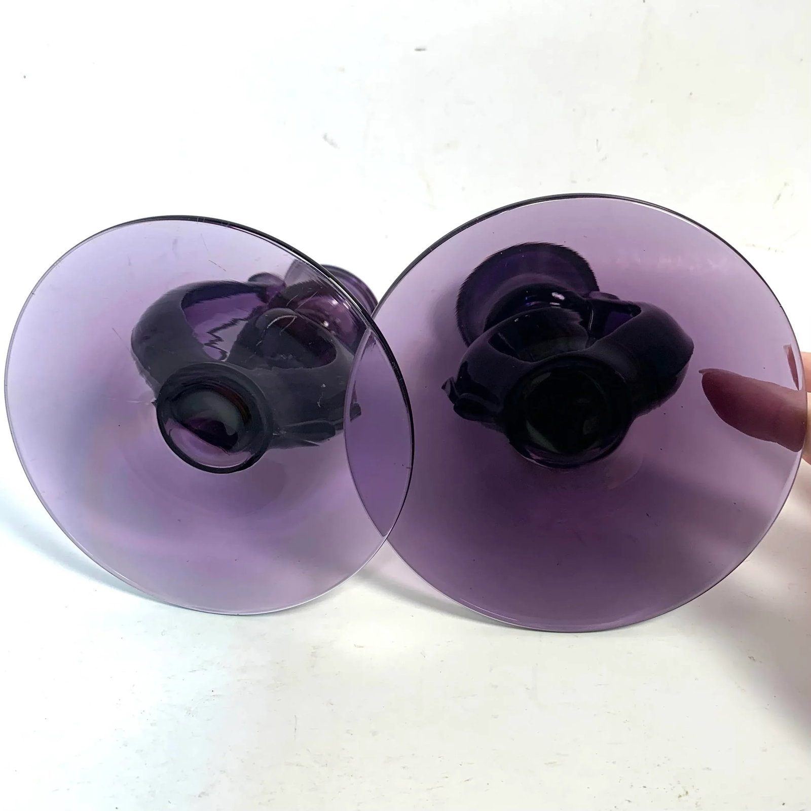 Antique Amethyst Glass Candle Holders Pair Art Nouveau - 3