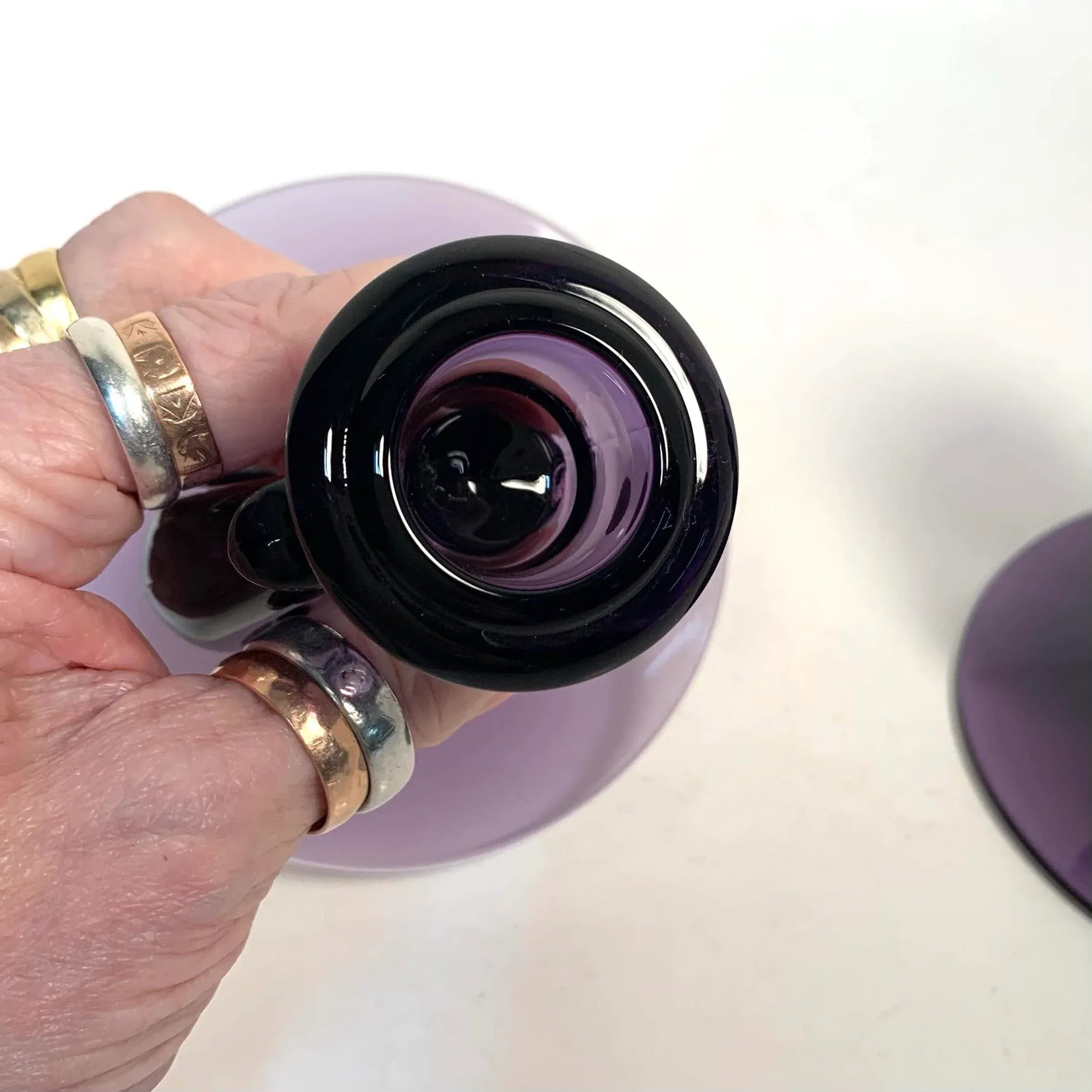Antique Amethyst Glass Candle Holders Pair Art Nouveau - 5