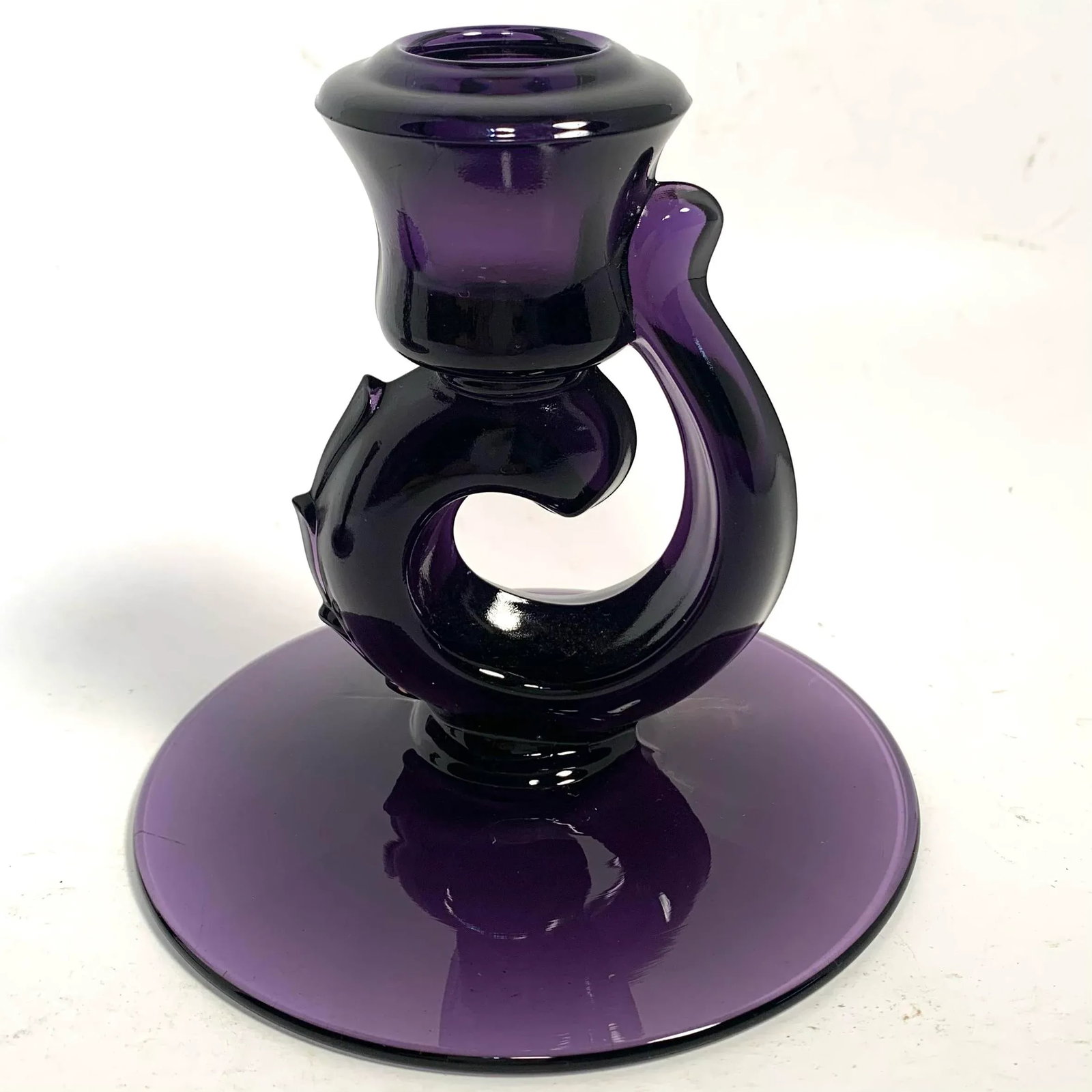 Antique Amethyst Glass Candle Holders Pair Art Nouveau - 6