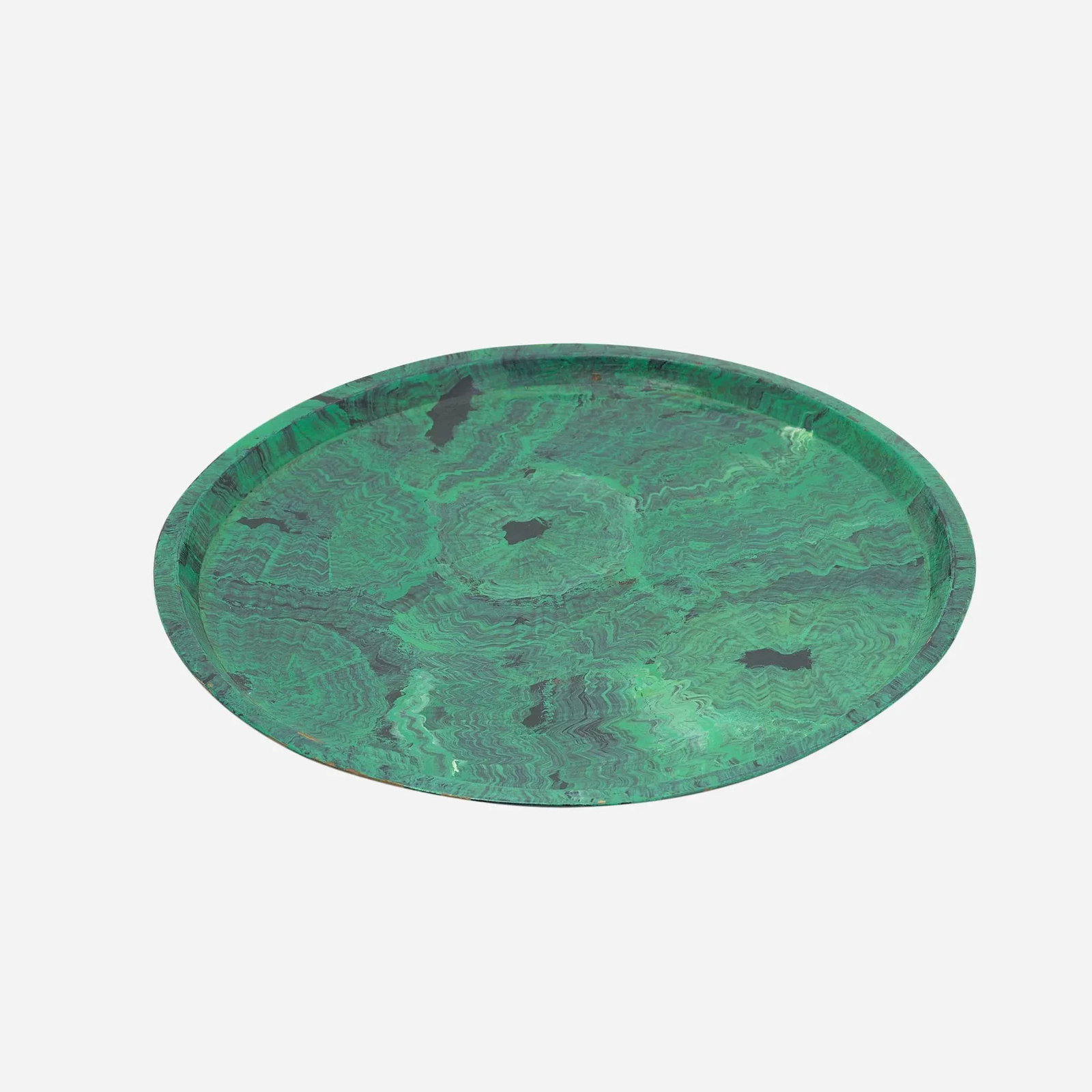 Large Round Vintage Faux Painted Brass Tray - 2