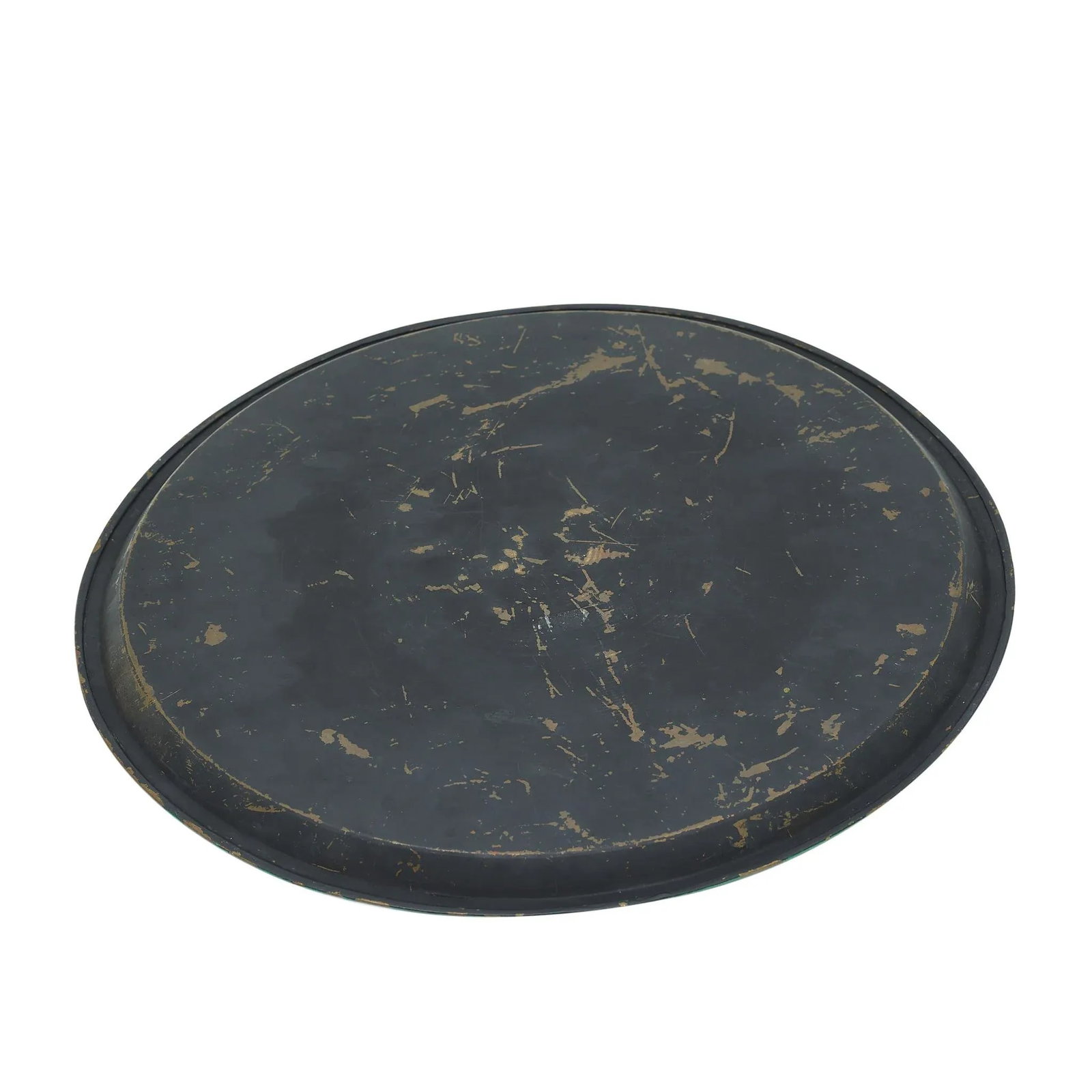 Large Round Vintage Faux Painted Brass Tray - 3