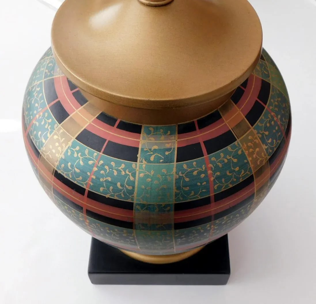 1980s Frederick Cooper Ovoid-Form Lamps With Plaid Decoration - a Pair - 5