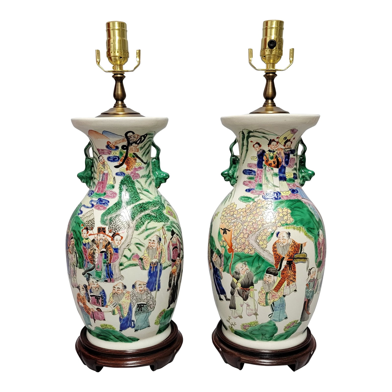 Vintage Chinese Famille Rose Vase Lamp - Hand-Painted Porcelain With Custom Wood Base: Vintage Chinese Famille Rose Vase Lamp - Hand-Painted Porcelain with Custom Wood Base This striking vintage Chinese vase has been expertly converted into a one-of-a-kind table lamp, blending tradition