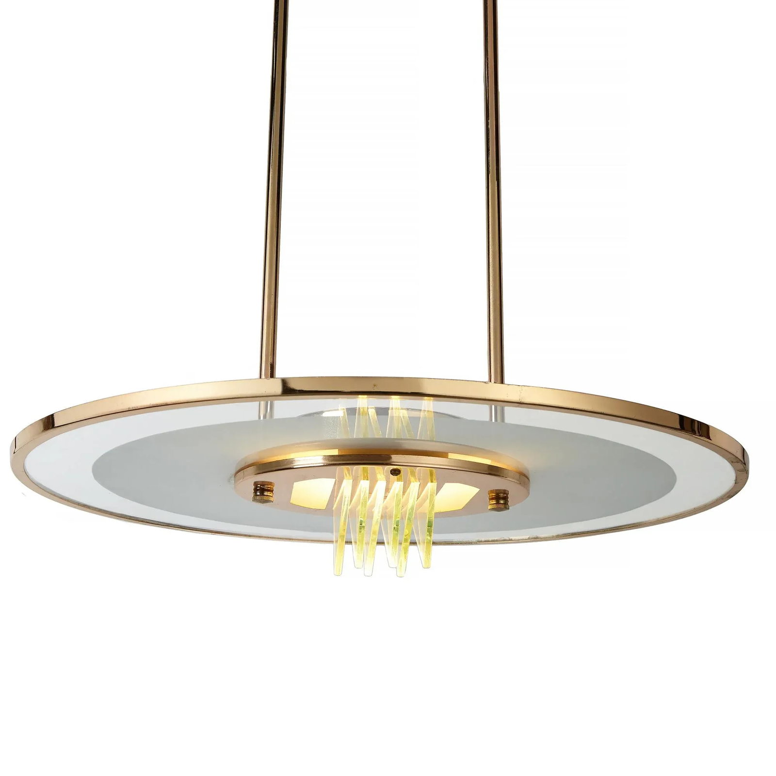 1970s Glass and Brass Saucer Pendant Light - 2