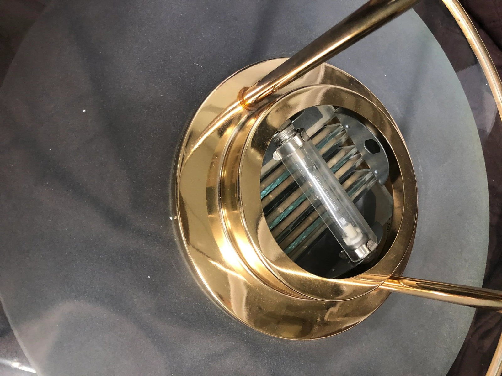 1970s Glass and Brass Saucer Pendant Light - 6