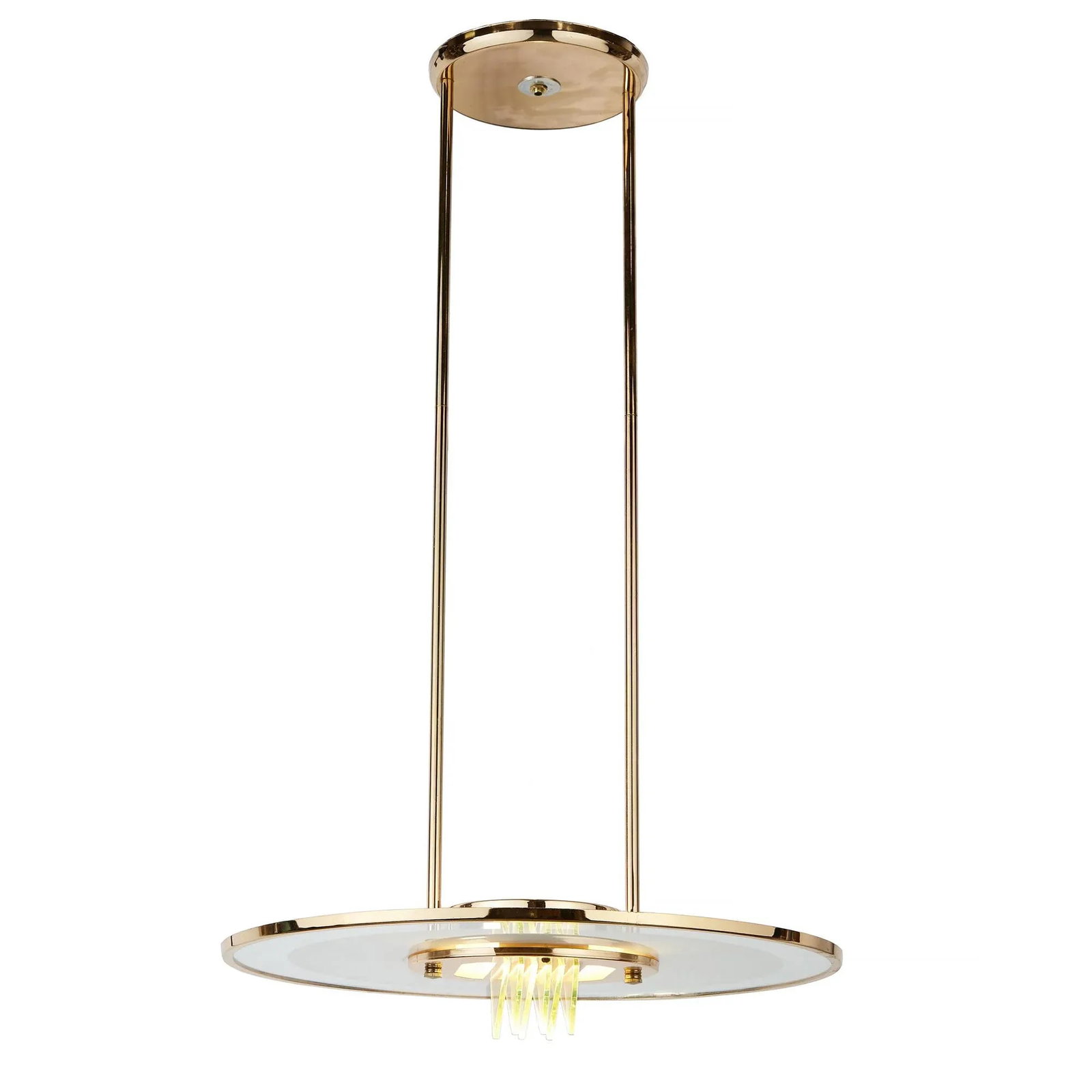 1970s Glass and Brass Saucer Pendant Light - 9
