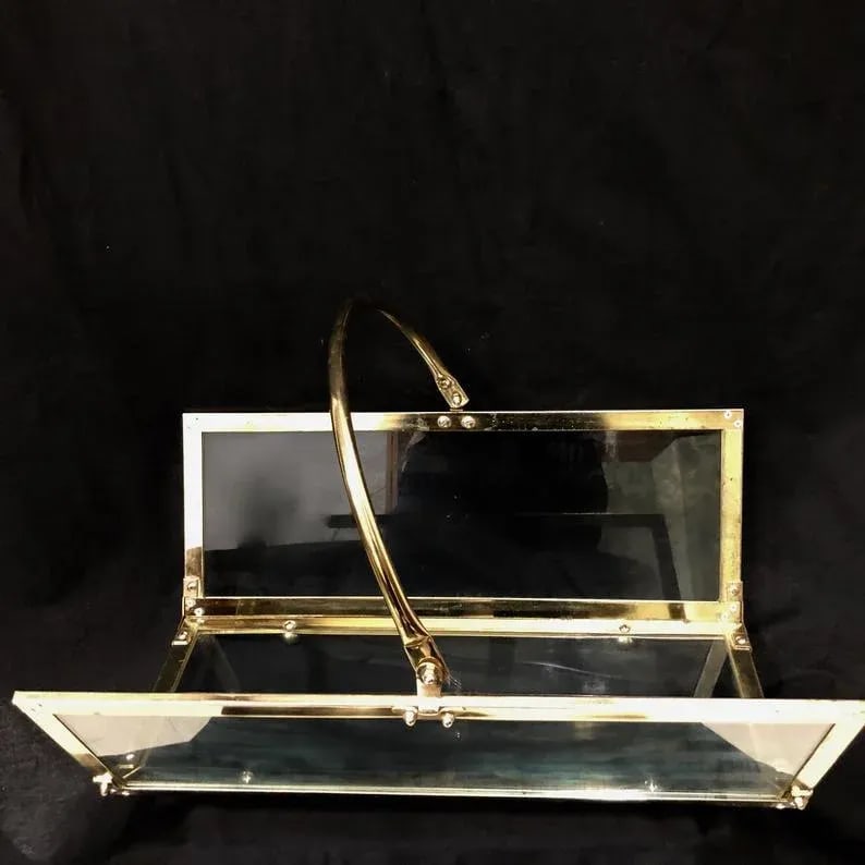 Vintage Brass & Glass Magazine Rack Holder - 3