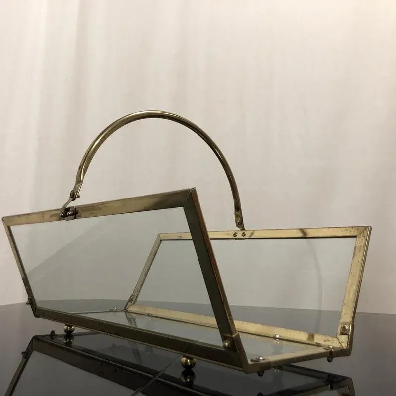 Vintage Brass & Glass Magazine Rack Holder - 6