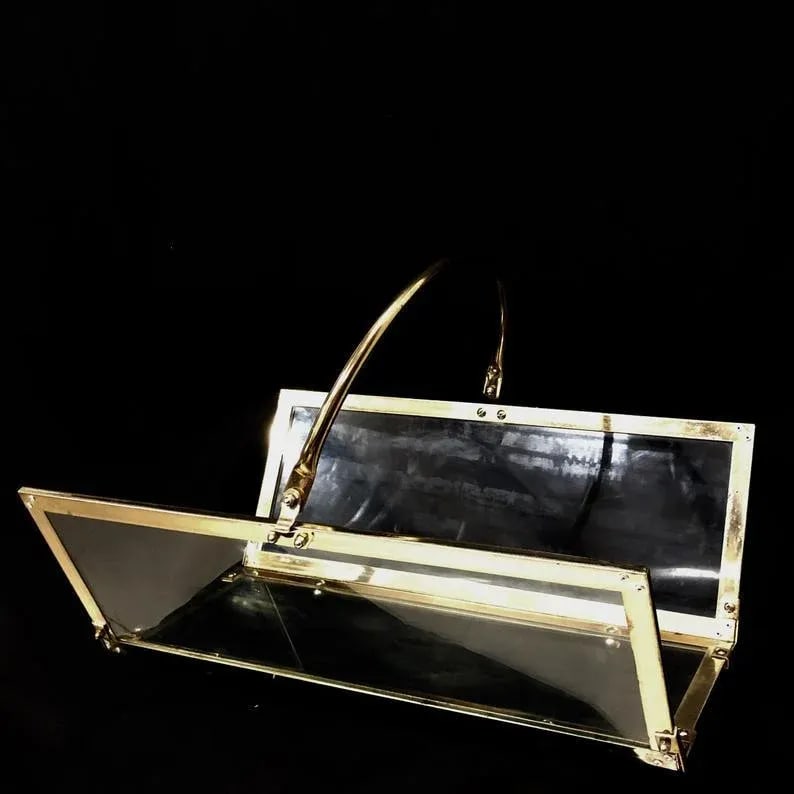 Vintage Brass & Glass Magazine Rack Holder - 7