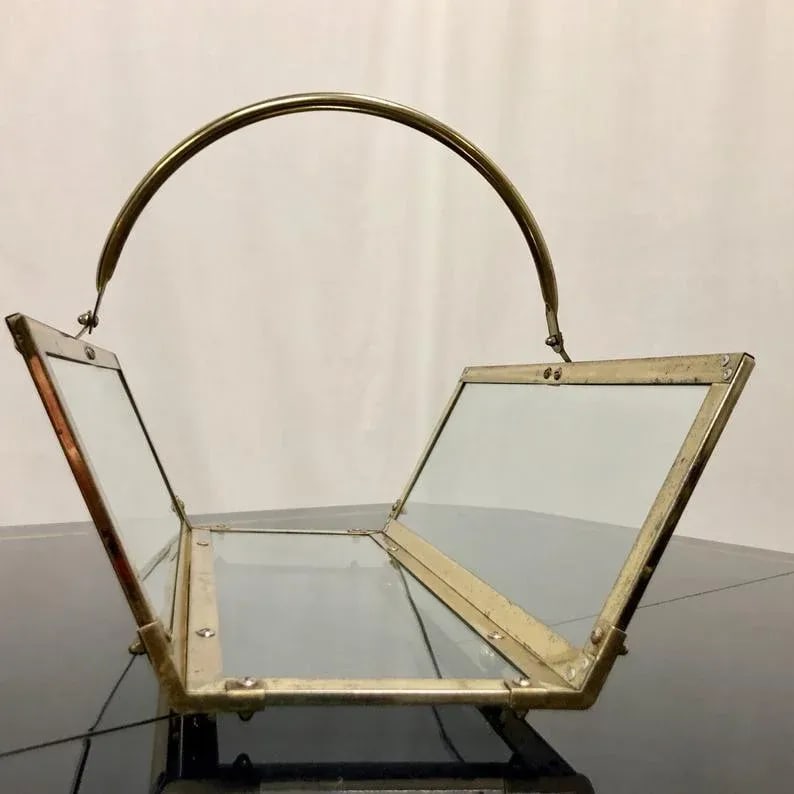 Vintage Brass & Glass Magazine Rack Holder - 8