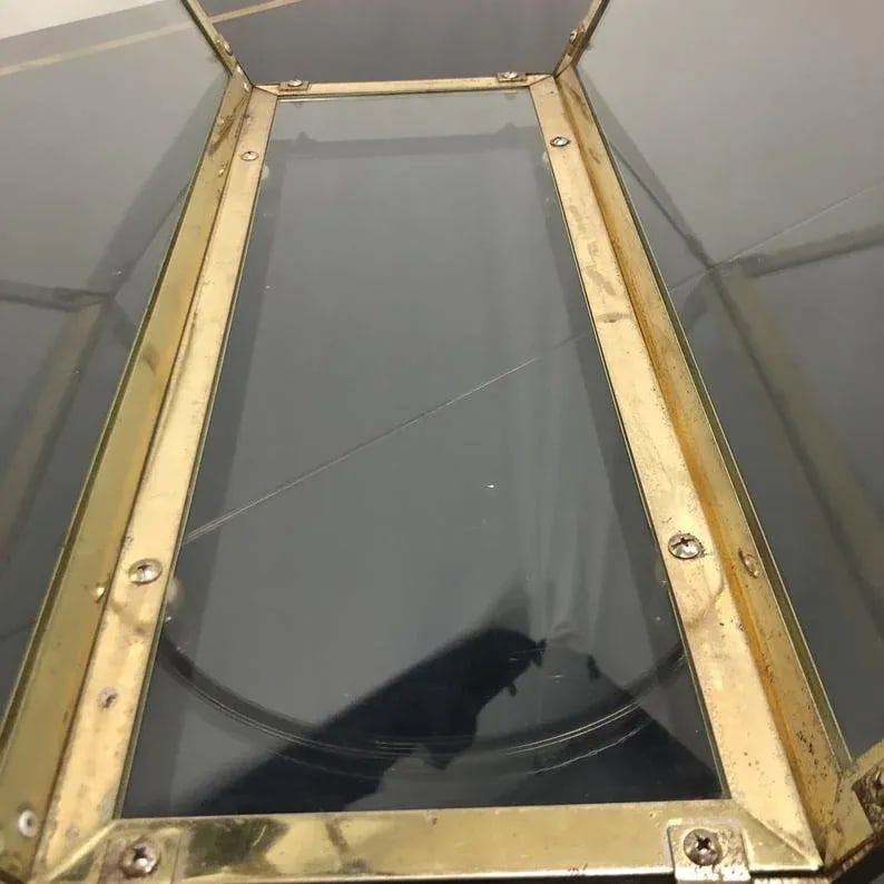 Vintage Brass & Glass Magazine Rack Holder - 9