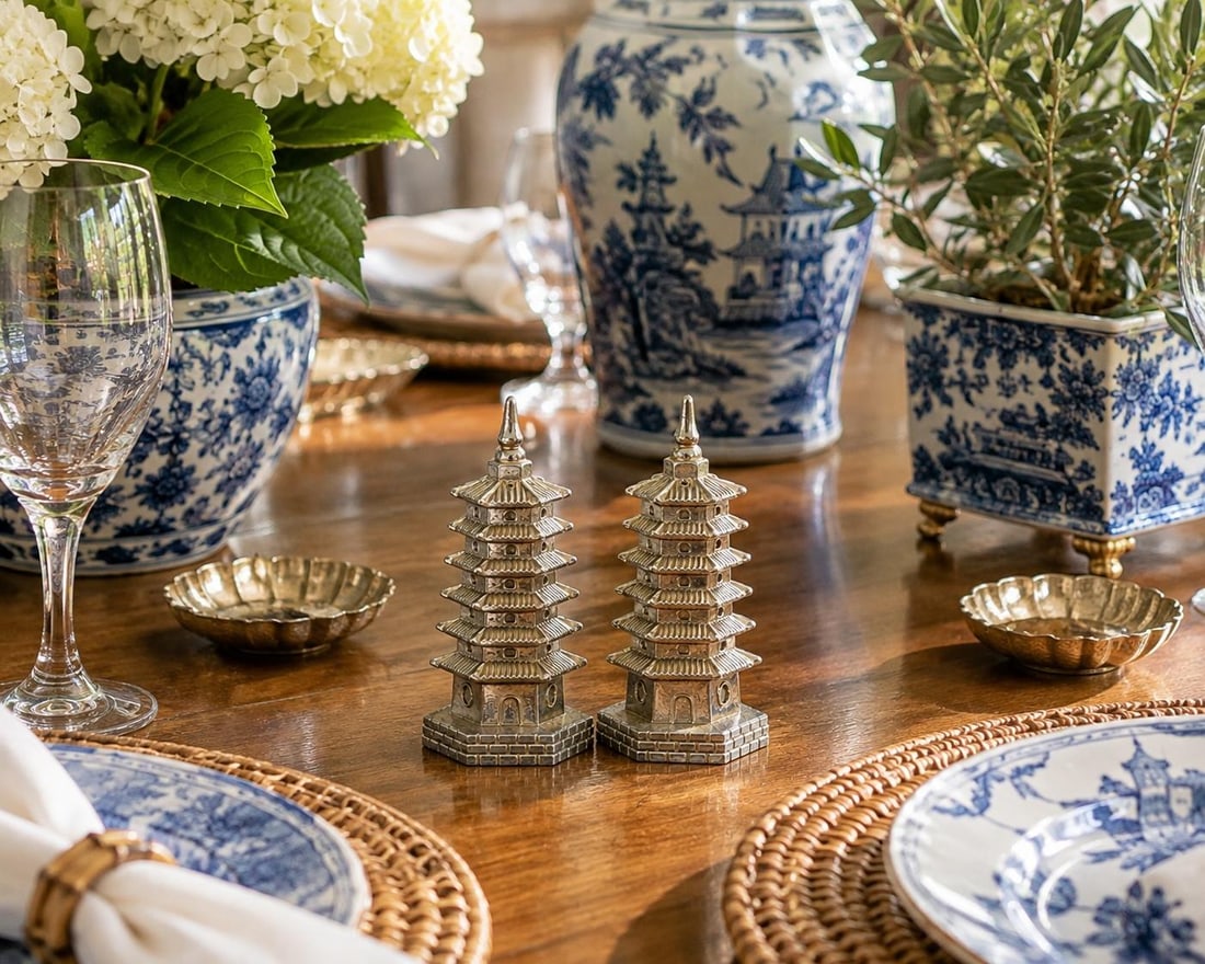 1970s Godinger Silver Plate Chinoiserie Pagoda Salt & Pepper Shakers - 2