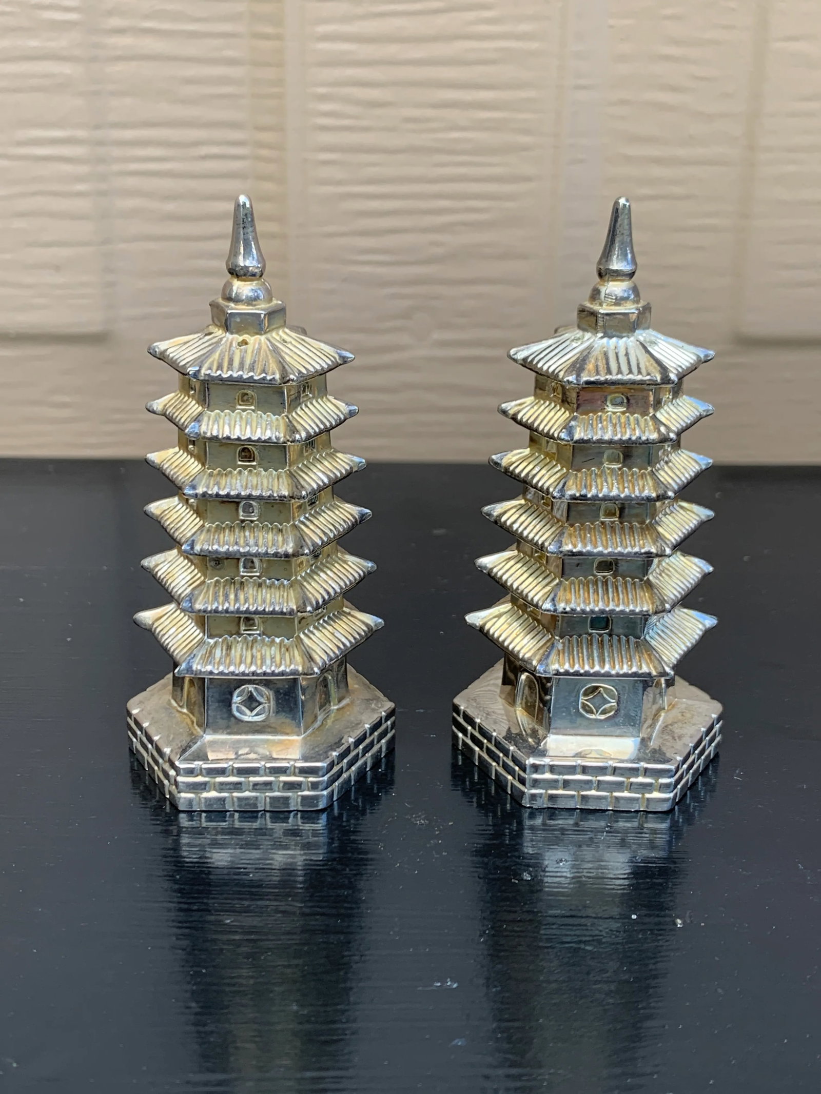 1970s Godinger Silver Plate Chinoiserie Pagoda Salt & Pepper Shakers - 6