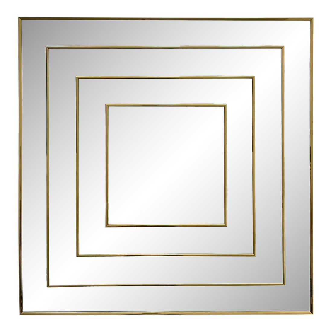 Op Art Square Brass Framed Mirror: Op art square mirror framed mirror with lacquered brass frame, circa 1980s. Condition: Alterations: Original Condition Unaltered Imperfections: Some Imperfections Condition Notes: Good condition with
