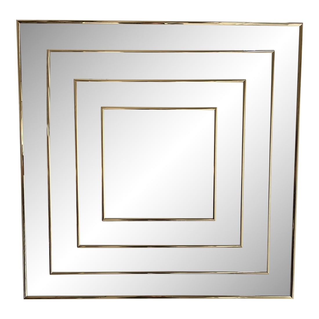 Op Art Square Brass Framed Mirror - 2