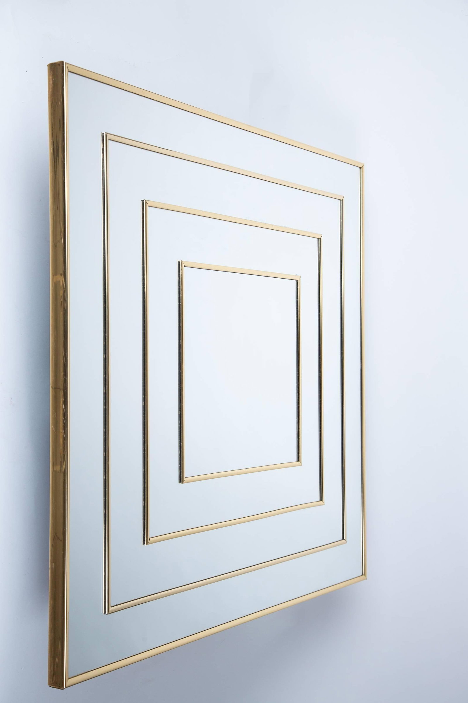 Op Art Square Brass Framed Mirror - 7