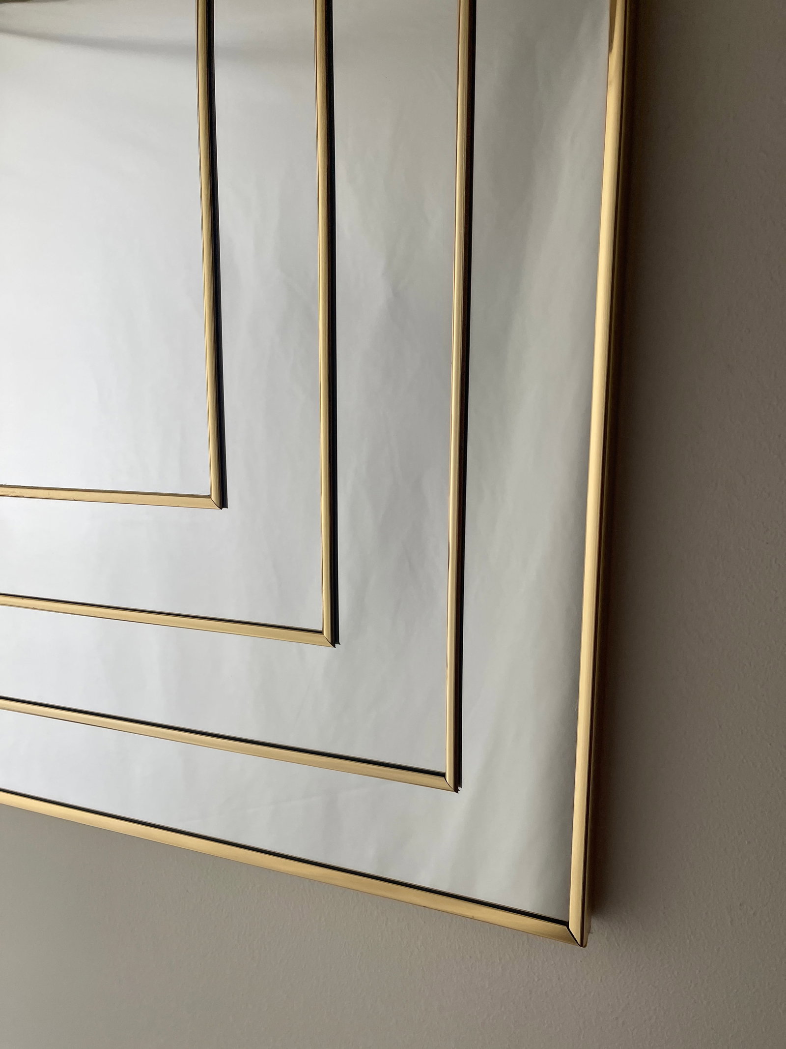 Op Art Square Brass Framed Mirror - 9