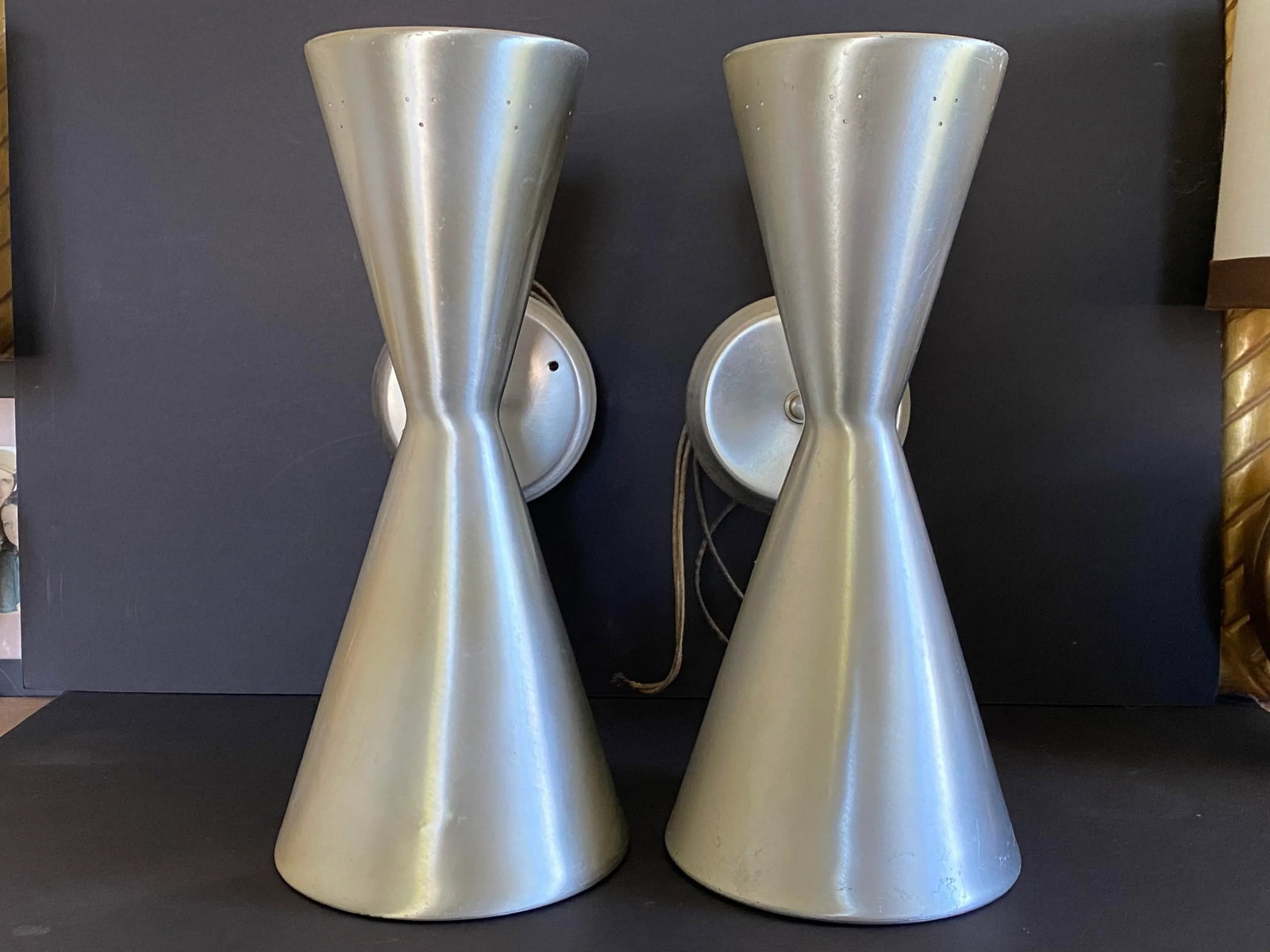 1950s Litecraft Double Cone Spun Aluminum Wall Lights Sconces - a Pair - 11