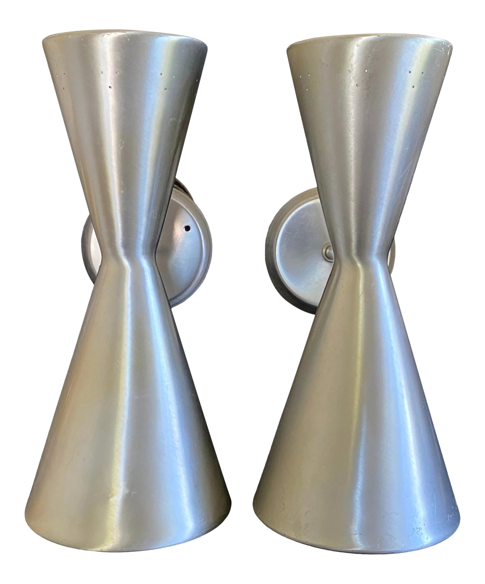 1950s Litecraft Double Cone Spun Aluminum Wall Lights Sconces - a Pair (1 of 11)