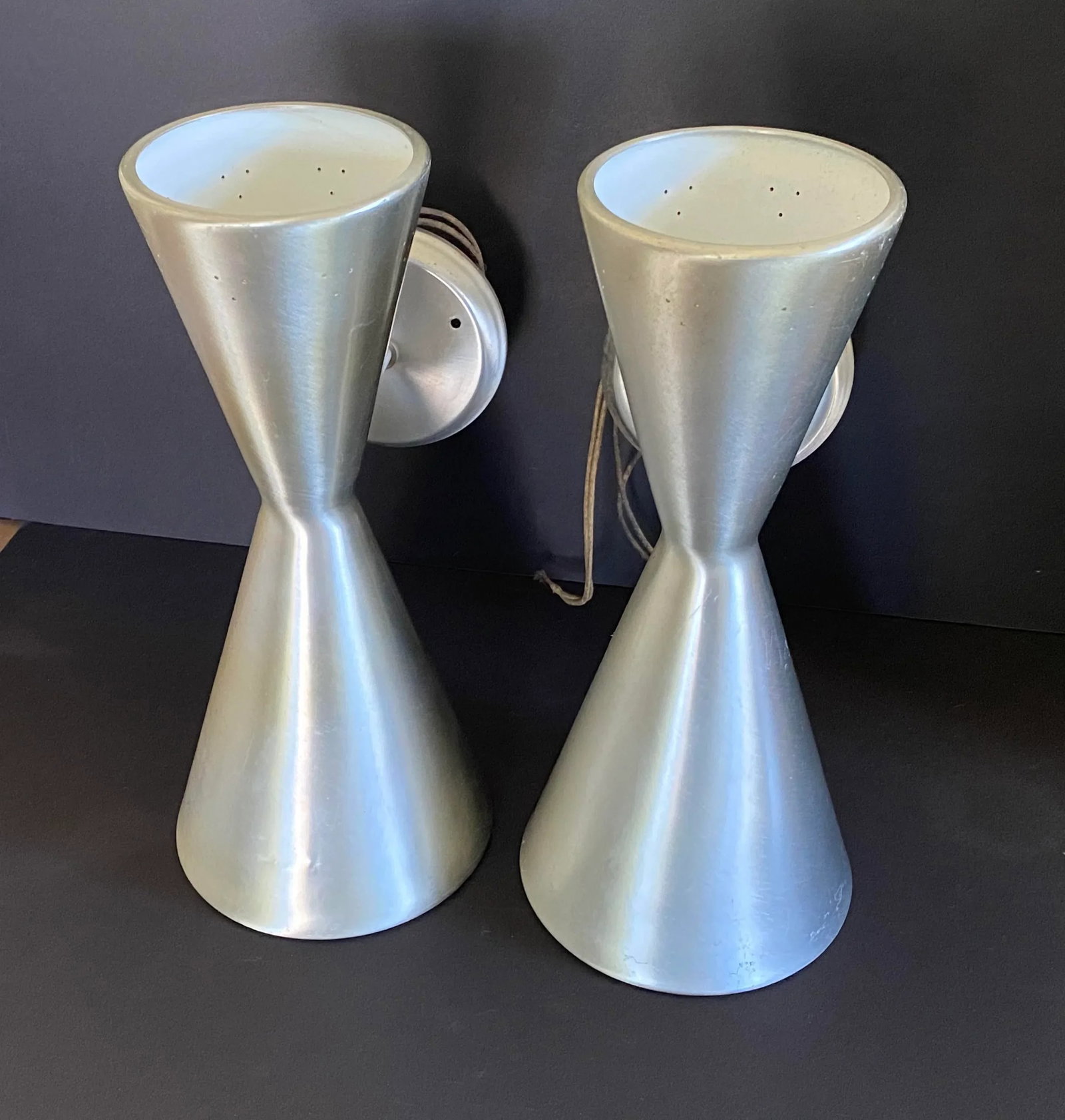 1950s Litecraft Double Cone Spun Aluminum Wall Lights Sconces - a Pair - 2