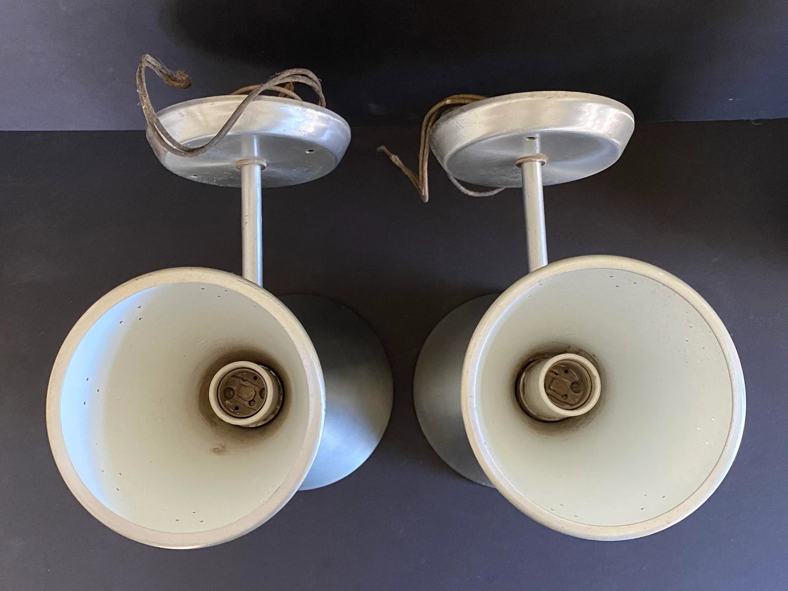 1950s Litecraft Double Cone Spun Aluminum Wall Lights Sconces - a Pair - 3