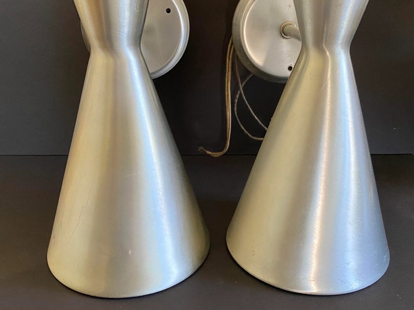 1950s Litecraft Double Cone Spun Aluminum Wall Lights Sconces - a Pair - 4
