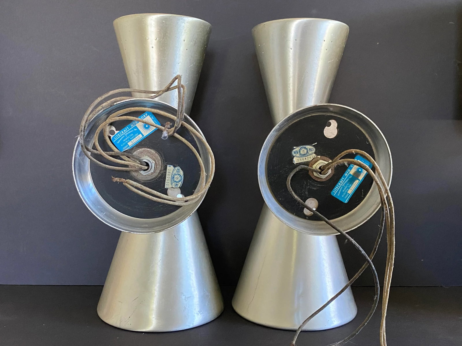 1950s Litecraft Double Cone Spun Aluminum Wall Lights Sconces - a Pair - 6