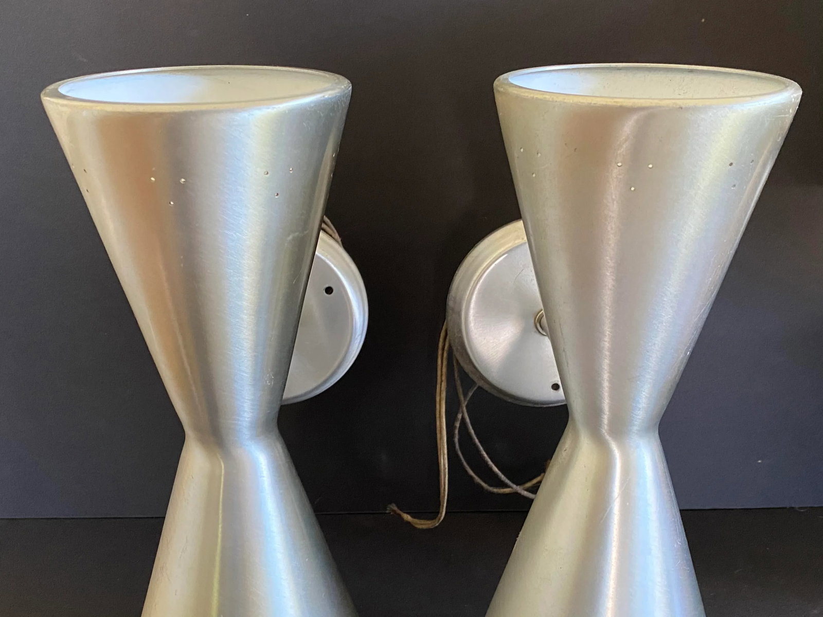 1950s Litecraft Double Cone Spun Aluminum Wall Lights Sconces - a Pair - 9