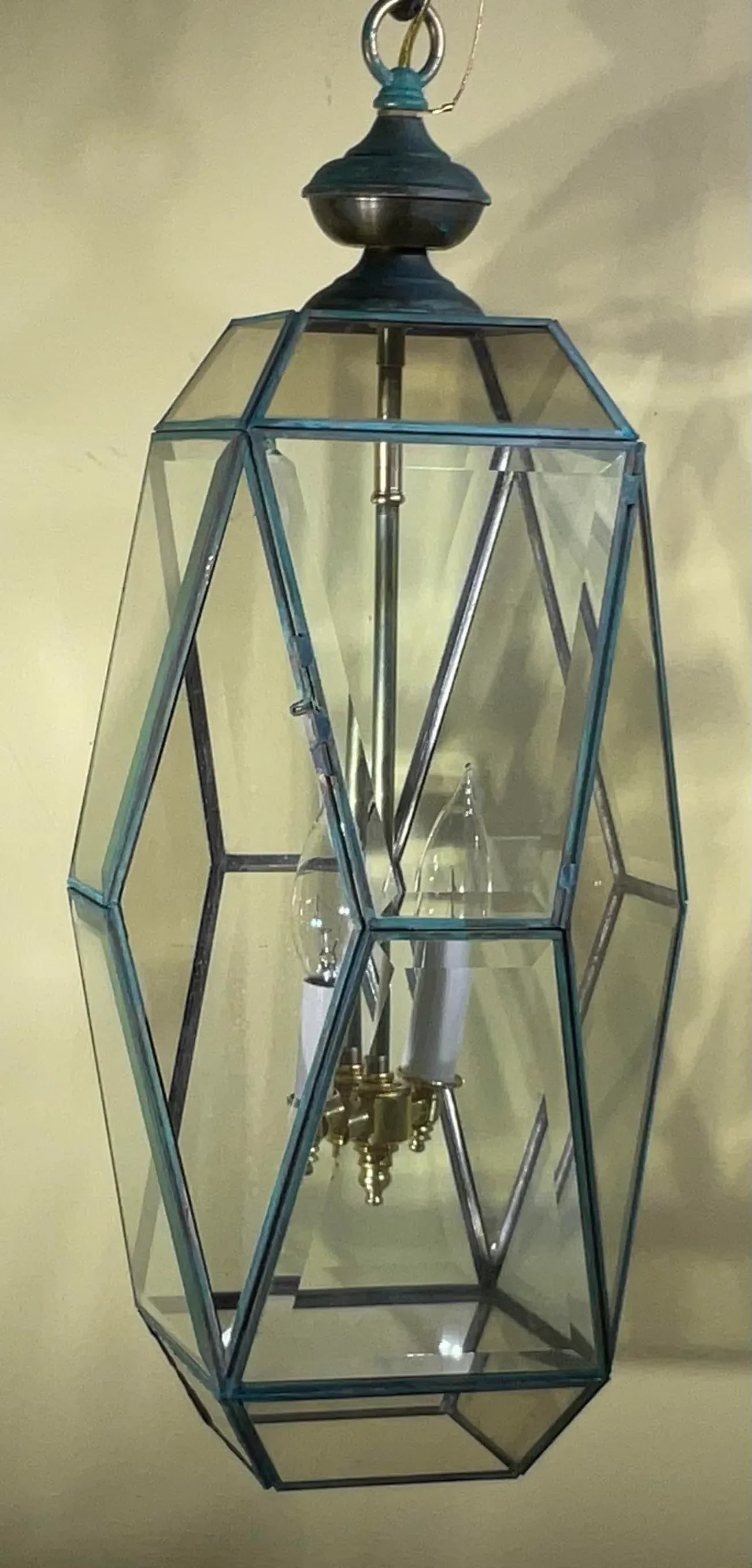 Beautiful Vintage Cubist Style Hexagonal Lantern Pendant Light Fixture - 10