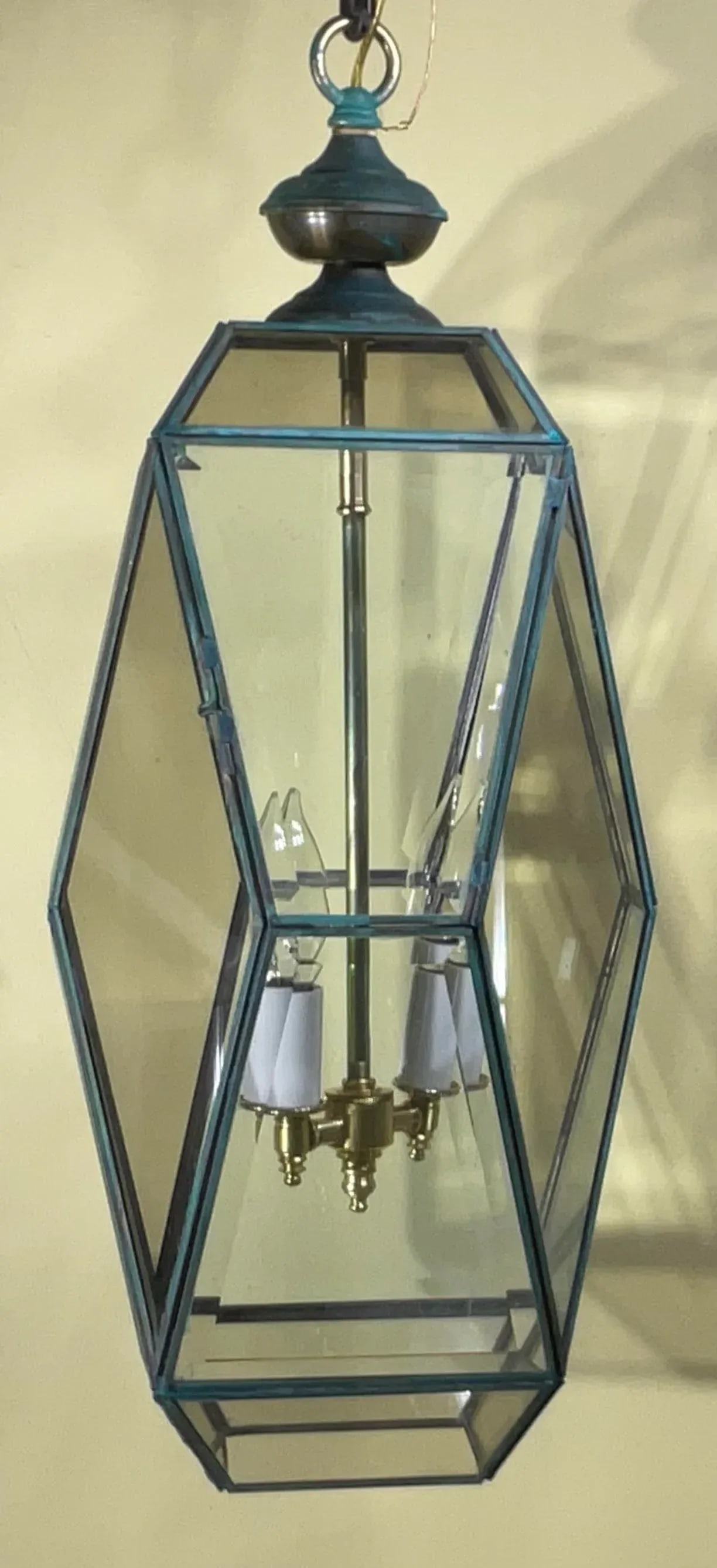 Beautiful Vintage Cubist Style Hexagonal Lantern Pendant Light Fixture - 11