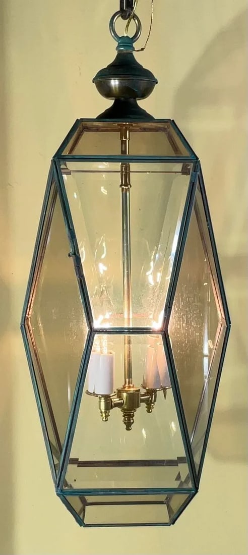 Beautiful Vintage Cubist Style Hexagonal Lantern Pendant Light Fixture - 2
