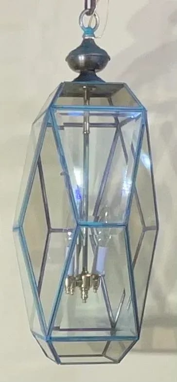 Beautiful Vintage Cubist Style Hexagonal Lantern Pendant Light Fixture - 3