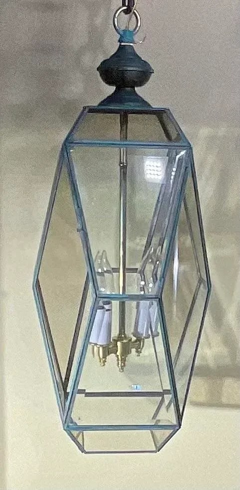 Beautiful Vintage Cubist Style Hexagonal Lantern Pendant Light Fixture - 4