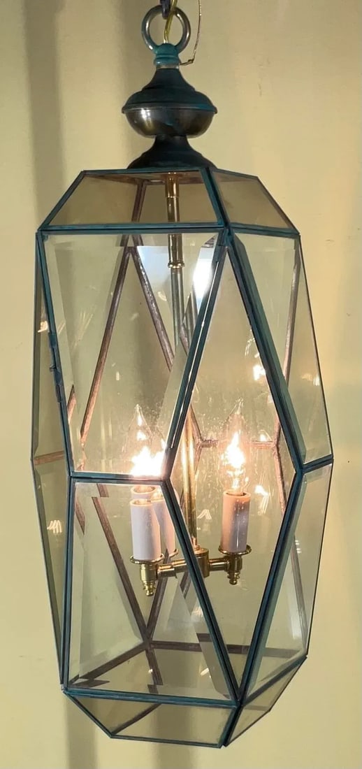 Beautiful Vintage Cubist Style Hexagonal Lantern Pendant Light Fixture - 5