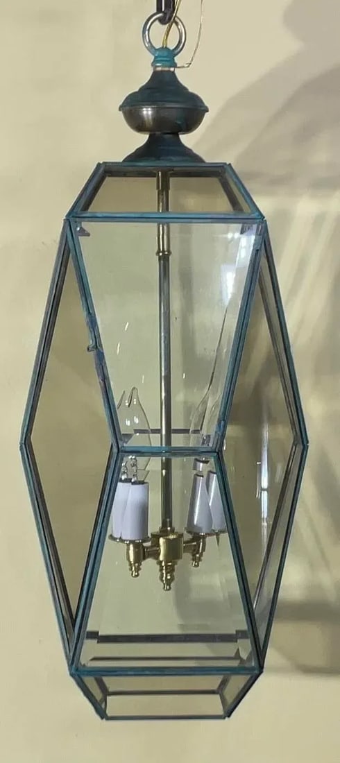 Beautiful Vintage Cubist Style Hexagonal Lantern Pendant Light Fixture - 6