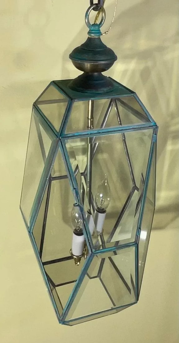 Beautiful Vintage Cubist Style Hexagonal Lantern Pendant Light Fixture - 7