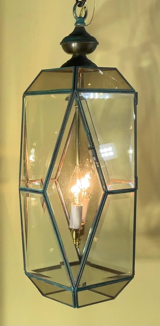 Beautiful Vintage Cubist Style Hexagonal Lantern Pendant Light Fixture - 8