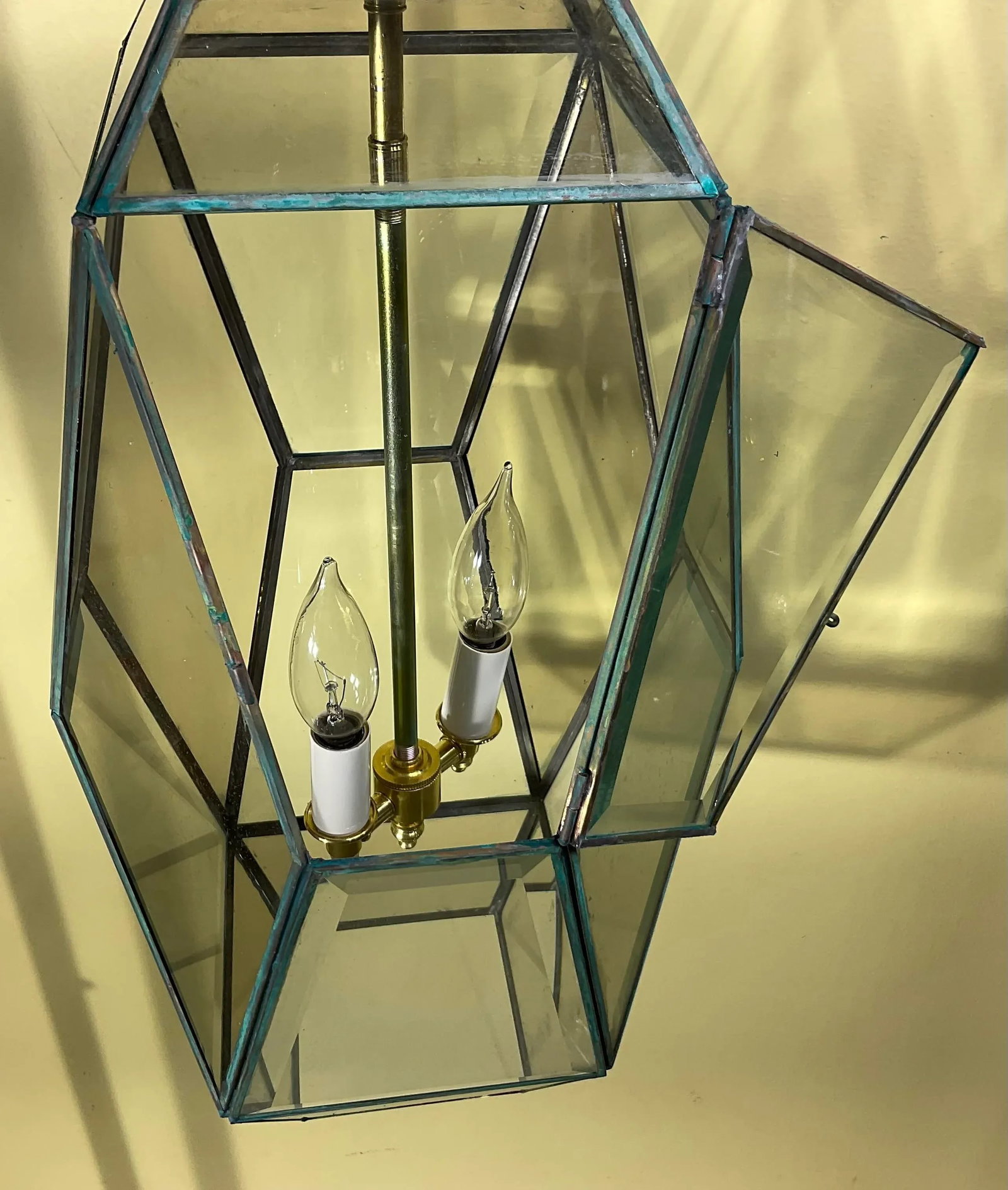 Beautiful Vintage Cubist Style Hexagonal Lantern Pendant Light Fixture - 9