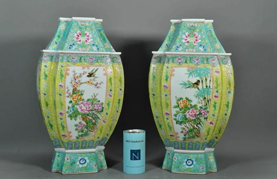 Pair of Mid 20th Century Large Chinese Famille Rose Vases - 11