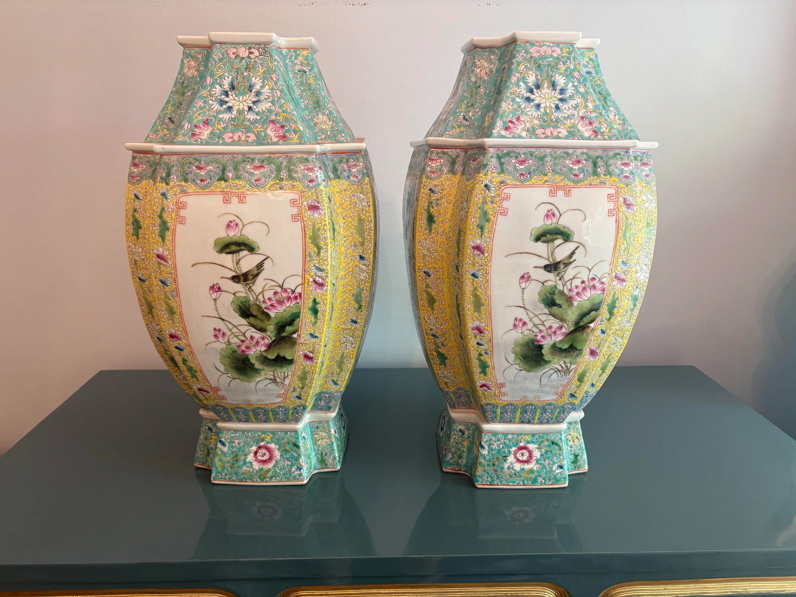 Pair of Mid 20th Century Large Chinese Famille Rose Vases - 2