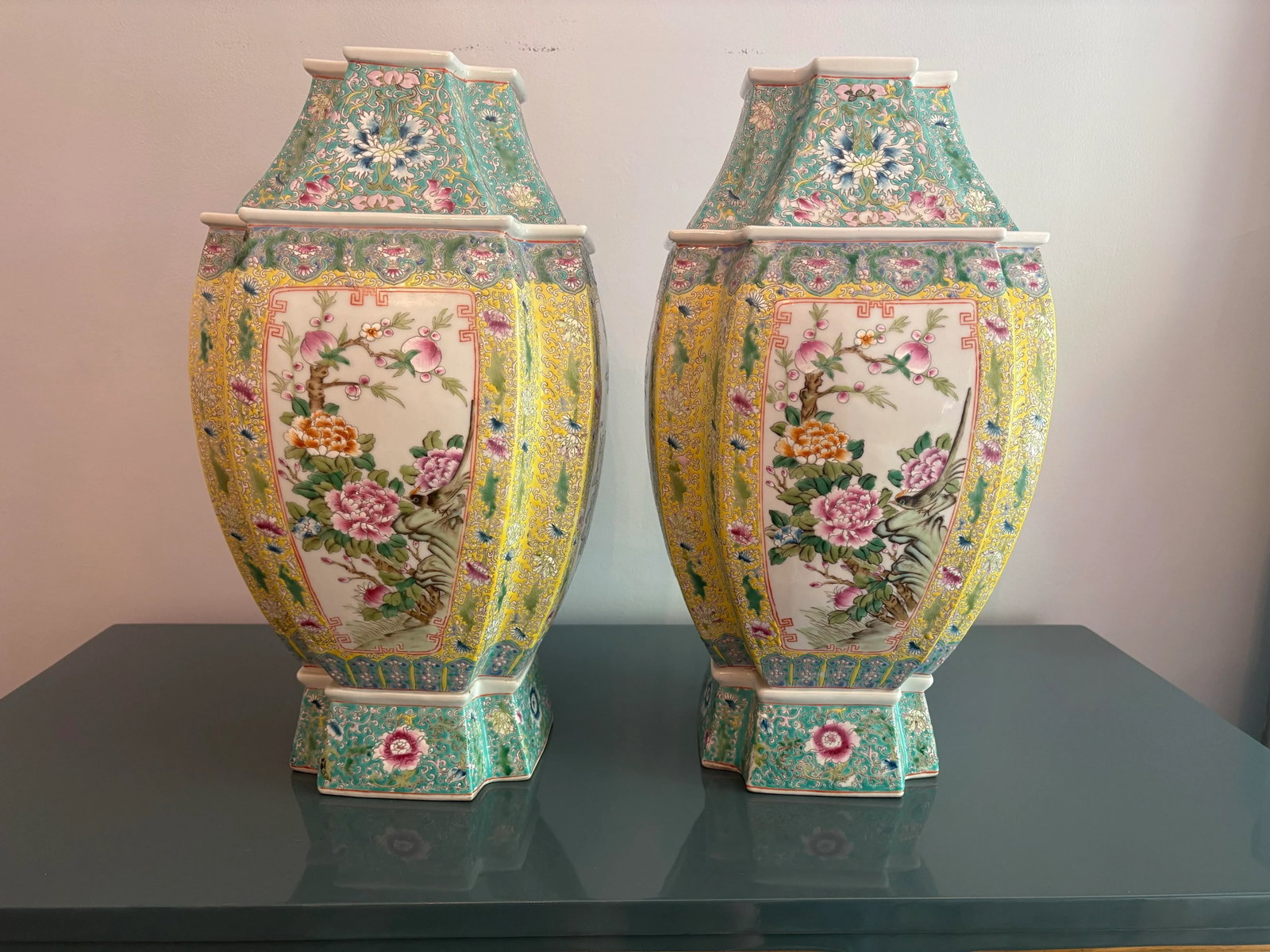 Pair of Mid 20th Century Large Chinese Famille Rose Vases - 5